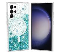 Coque à Paillettes pour Samsung Galaxy S23 Ultra Compatible avec MagSafe, Magnétique Étui Transparente Glitter Brillante Étincelant Mignon pour Femmes Case Antichoc Anti Rayures Housse, Bleu Vert