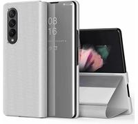 Coque À Rabat Miroir Compatible Oppo Find N - Étui Pc/Pu Antichoc Avec Fenêtre D'affichage Clear View Et Support Béquille, Argent
