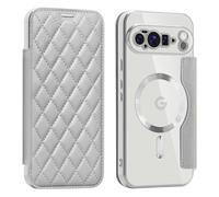 Coque à Rabat pour Google Pixel 10 Pro XL Compatible avec Charge sans Fil Etui Folio Cuir PU Design Souple Relief et élégant avec Emplacements de Carte Housse de téléphone - Gris