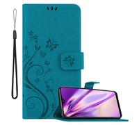 cadorabo Coque pour Samsung Galaxy A20e en Bleu Floral - Housse Protection en Design de Fleur avec Fermoire Magnétique, Stand Horizontal et 3 Fentes Cartes - Portefeuille Etui Poche Folio Case Cover