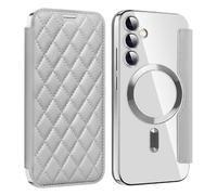 Coque à Rabat pour Samsung Galaxy A16 Compatible avec Charge sans Fil Etui Folio Cuir PU Design Souple Relief et élégant avec Emplacements de Carte Housse de téléphone - Gris