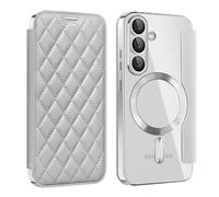 Coque à Rabat pour Samsung Galaxy S25 Plus Compatible avec Charge sans Fil Etui Folio Cuir PU Design Souple Relief et élégant avec Emplacements de Carte Housse de téléphone - Gris