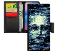 Coque A05s Simili Cuir Rabat Portefeuille Portrait Visage Paranormal Art Design Bleu Pu Antichoc Visage Peinture Etui Samsung Galaxy