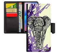 Coque A12 Simili Cuir Elephant Sagesse Smartphone Telephone Violet Housse Tribal d'afrique Peinture Animal Etui Motif pour Samsung Galaxy
