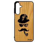 Coque A16 4g 5g En Bois Silicone Moustache Design Art Chapeau Melon Peinture Charlie Chaplin Fr¿Ne Monsieur Pipe Noir Pour Samsung Galaxy