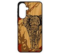 Coque A56 5G en Bois Silicone Elephant Ganesh Dessin azteque Smartphone Marron Motif Telephone Animal Antichoc Noir pour Samsung Galaxy