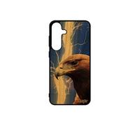 Coque aigle pour Samsung S25+ Plus bois silicone foudre oiseau design de protection bleu animal rapace royal rigide eclair orage pour galaxy