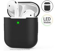 Coque AirPods 2 & 1, Étui en Silicone Souple Protection pour AirPods Housses Antichoc Intégrales Compatible avec Apple AirPods Supporte la Charge sans Fil (sans Mousqueton, Noir)