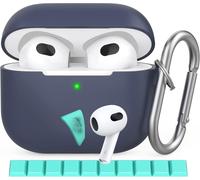 Coque AirPods 3 avec 10 Pcs AirPods Mastic de Nettoyage, Étui en Silicone Souple Housse de Protection pour AirPods 3ème génération 2021 (Aiguille De Pin Vert, avec Porte-clés)