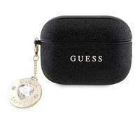 Coque AirPods - GUESS - Fixed Glitter Heart Diamond Charm - Noir - Résistant aux éclaboussures - TPU