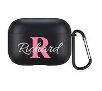 Coque AirPods Personnalisée 2 côtés pour Apple AirPods Pro, Personnalisable Votre Propre Étui AirPods avec Votre nom et Votre Photo (Noir)