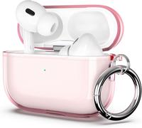 Coque AirPods Pro 2ème/1ère, Boîtier Étui Housse en TPU, Accessoires Antichoc avec Porte-clés et Compatible Charge sans Fil [LED Visible] Protection Case pour AirPods Pro (2022 & 2019), Rose
