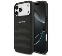 Coque AMG Cuir À Lignes Gravées Logo Pour iPhone 17 Pro Max Noir