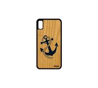 Coque ancre pour iPhone XR en bois et silicone rayé noud Bleu corde 256 Go iPhone XR