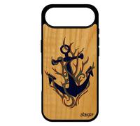 Coque Ancre Telephone Pour Iphone 17 Air En Bois Veritable Et Silicone Crayon Souple De Luxe Bleu Homme Original De Bateau Ocean