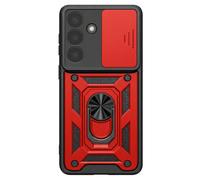 Coque Anneau pour Galaxy S26 avec Cache Caméra Coulissant Antichoc Mayaxess Rouge