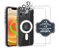 Coque anti-choc MagSafe - EVETANE - iPhone 12 - Transparente - Compatible MagSafe - 2 protections écran & 2 protections objectif