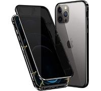Coque Anti-Espion pour iPhone 12 / 12 Pro - Protection 360 Degrés, Adsorption Magnétique, Étui Métal, Verre Trempé, Intimité, Noir
