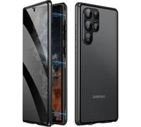 Coque anti-peep pour Samsung Galaxy S23 Ultra, pare-chocs en métal à attraction magnétique, protection d'écran de confidentialité double face en verre trempé transparent avec protection d'appareil