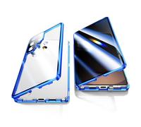 Coque Anti-Regard pour Samsung Galaxy S25 Ultra, 360 degrés Avant et arrière en Verre trempé, écran Anti-Espion, Anti-Peep adsorption magnétique Pare-Chocs en métal avec Protecteur d'objectif (Bleu)