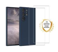 EVETANE Coque Samsung Galaxy S23 Ultra Silicone liquide Bleue Marine + 2 Vitres en Verre trempé Protection écran Antichocs