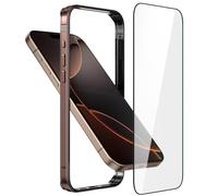 Coque antichoc en métal pour iPhone 16 Pro, cadre en aluminium, pare-chocs intérieur doux, protection des bords surélevés, coque de protection d'écran en verre trempé HD pour iPhone 16 Pro 6,3",