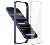 Coque antichoc en métal pour iPhone 17 Pro Max, cadre en aluminium fin [pare-chocs intérieur en silicone souple] [protection des bords surélevés] Coque de protection d'écran en verre trempé HD pour
