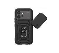 Coque Antichoc pour Honor 600 avec Cache Caméra Pivotant et Bague Support, Noir