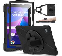 Coque Antichoc Lenovo Tab M10 Plus 3ème Gén 2022 10,6""+Protection D'écran, Tb-125f/128f, Étui De Robuste Avec Support Pivotant, Bandoulière Et Dragonne, Housse Pour Lenovo M10 Plus 10.6, Noir