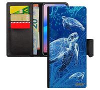 Coque Antichoc M13 Cuir Rabat Porte Cartes Tortue geante Animal Design Marine algue Ocean Bleu Telephone Fonds Marins pour Samsung Galaxy
