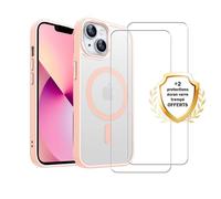 Coque antichoc magsafe compatible iPhone 13 Transparente et Rose + 2 protections écran - EVETANE