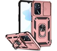 Coque Antichoc Oppo A74 4g ¿ Protection Appareil Photo À Glissière, Bague Magnétique Rotative 360° & Support Pied, Pc+Tpu Style Militaire ¿ Or Rose