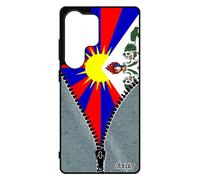 Coque Antichoc Pour Galaxy S25 Ultra Silicone Drapeau Tibet Tibetain Bumper Souple Zen Asie Metal Jeans Bouddhisme Noir Bouddha Pour Samsung