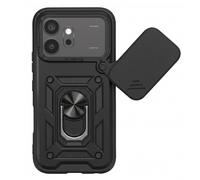 Coque Antichoc pour Honor 600 avec Cache Caméra Pivotant et Bague Support, Noir