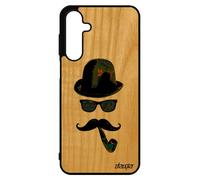 Coque Antichoc Pour Samsung A16 4g 5g Bois Silicone Homme Moustache Tendance Vintage Monsieur Art Chapeau Melon Etui Pipe Peinture Pour Galaxy
