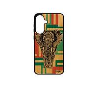Coque antichoc pour Samsung galaxy A56 5G bois silicone elephant dessin smartphone cover animaux tribal Vert noir geometrique azteque de