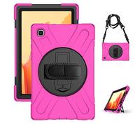 Coque Antichoc pour Samsung Galaxy Tab A7 10.4 T500 T505 T507, Housse de Protection Robuste à Rotation avec Béquille, Bandoulière Réglable, pour Samsung Galaxy Tab A7 10.4 T500 T505 T507 (Rose Rouge)