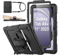 Coque Antichoc pour Samsung Galaxy Tab A9 Plus/ A9+ 11'' 2023, avec Porte-Stylo [Dragonne Rotative à 360] et Support(Noir)