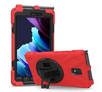 Coque Antichoc pour Samsung Galaxy Tab Active 3 8" T570 T575 T577, Housse de Protection Robuste à Rotation avec Support Fonction, Dragonne et Porte-Crayon pour Samsung Galaxy Tab Active 3 8" (Rouge)