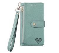 Coque Antichoc pour Tecno Spark Go 2024 Housse à Rabat Zipper Bag Love Design PU Cuir Étui Protection Portefeuille Clapet Case Multicarte Magnétique Loquet Wallet Case pour Tecno Spark Go 2024,Vert