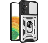 Coque Antichoc Realme C12/7i/Narzo30a - Tpu+Pc, Anneau Rotatif Béquille, Cache Caméra Coulissant, Plaque Magnétique, Argent