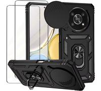 Coque Antichoc Renfort Militaire Pour Magic 4 Lite / Honor X9 (4g/5g) - Bague Caméra Pc Coulissante, Support Pliable Magnétique + 2 Verres Trempés Inclus - Noir