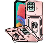 Coque Antichoc Samsung Galaxy M53 5g ¿ Hybride Pc+Tpu, Volet De Protection De Caméra, Anneau Rotatif Magnétique 360° Support Pied, Style Militaire Or Rose