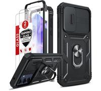 Coque antichoc - TECHTA - Samsung Galaxy A55 5G - Lentille coulissante - 2 verres trempés - Anneau support