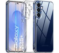 Coque Antichoc Transparente pour Samsung Galaxy S25+ + 2 Verres Trempés, Ultra-fine, Anti-jaunissement, Protection Caméra Surélevée Anti-rayures