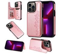 Coque Apple iPhone 13 Pro 6.1"" avec Porte Cartes et Fonction Stand PU Cuir Wallet Cover -Or Rose Six Chats MT6