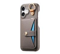 COQUE Apple iPhone 16 avec Crochet, Support, Anti-Choc Téléphone Housse avec Miroir intégré, Texture Cuir Étui Protecteur Slim pour Apple iPhone 16-Gris