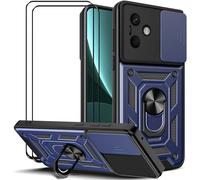 Coque Armure Hybride Antichoc Tpu+Pc Pour Redmi 13 4g / Redmi Note 13r / Poco M6 4g - Double Couche, Anneau Métal Compatible Support Magnétique Voiture, Protection Appareil Photo + 2 Verres Trempés, B