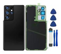 Coque arrière en verre de rechange pour Samsung Galaxy S21 Ultra 5G SM-G998U pour tous les ports avec objectif en verre de l'appareil photo et rubans pré-installés + kit d'outils, noir fantôme