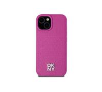 Étui DKNY pour iPhone 15 6.1 rose étui rigide Leather Pattern Metal Logo MagSafe